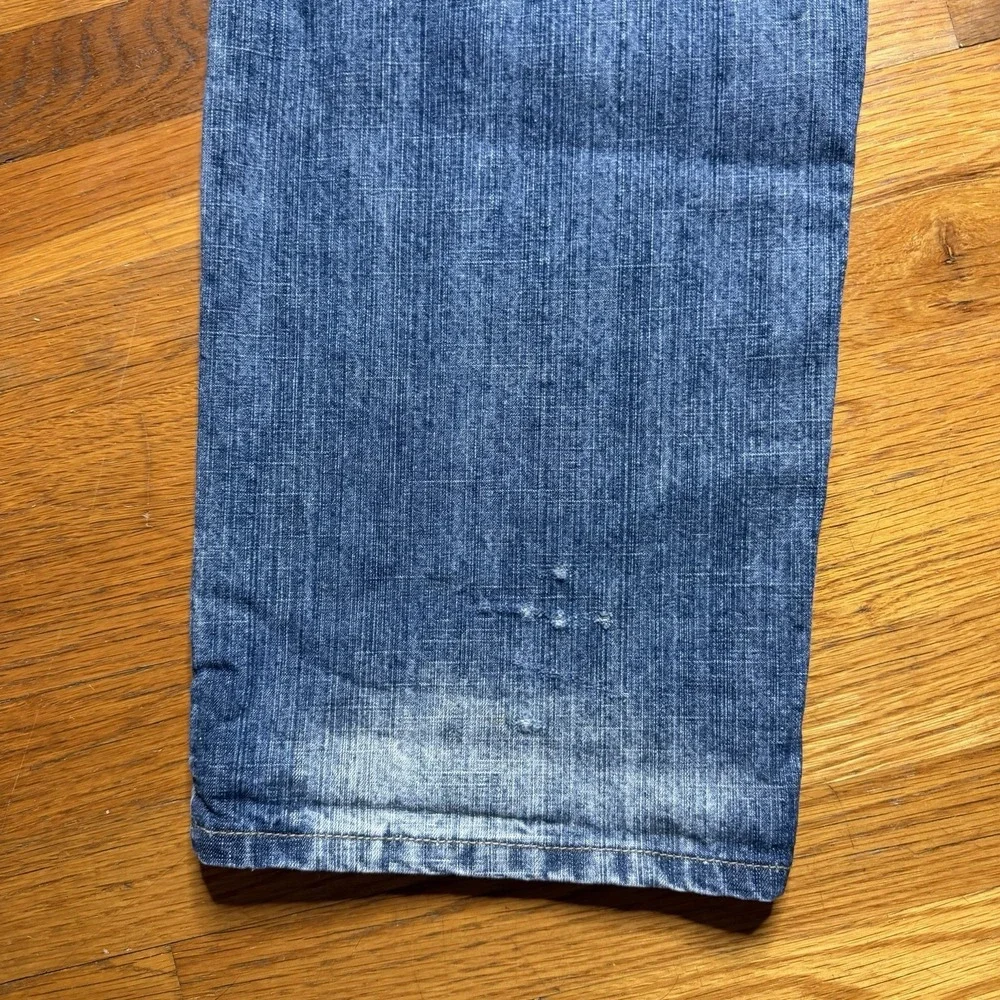 Delf Trading Jeans Men's 34x32 Y2K Wide Leg Grunge Evisu Style Denim Embroidered